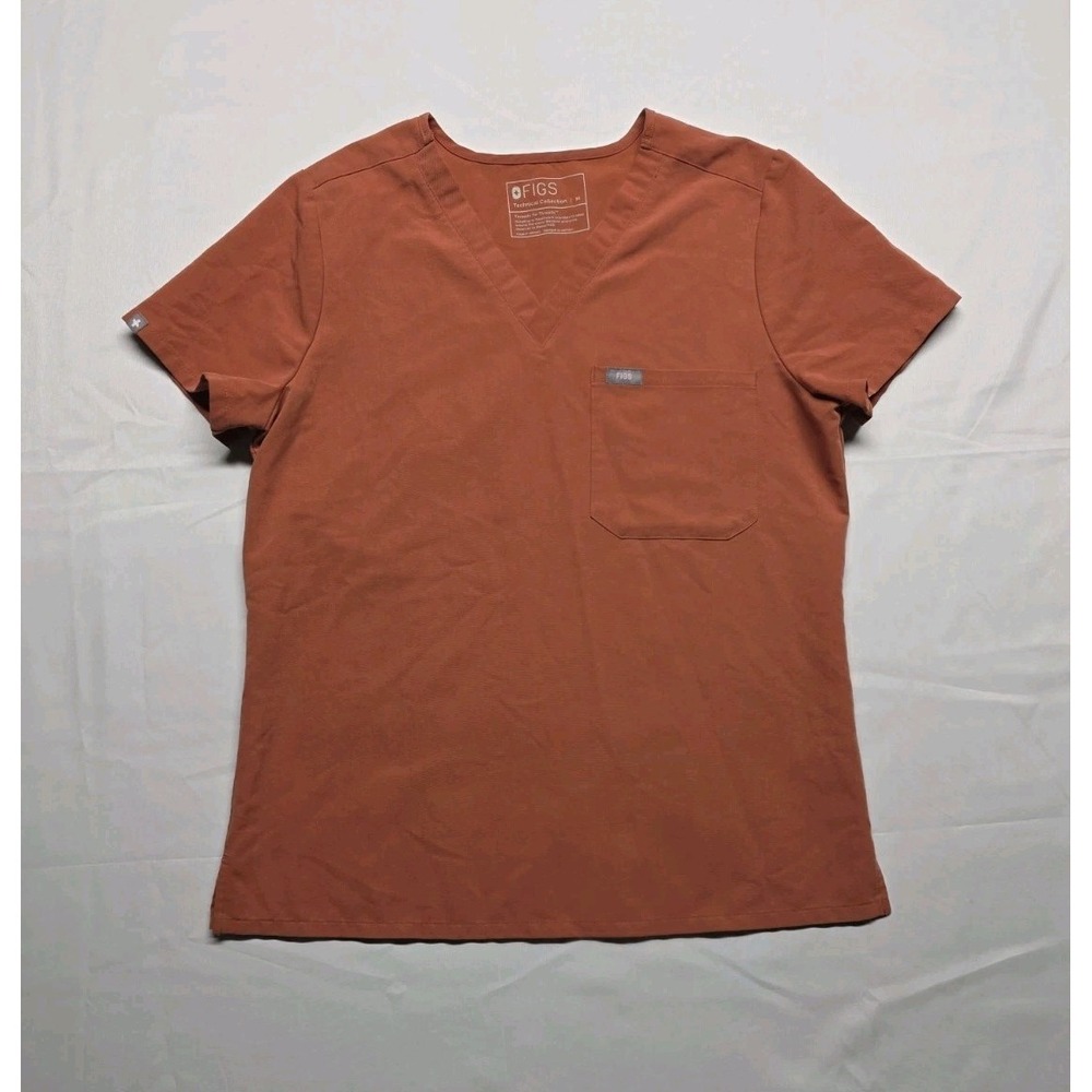 Figs Scrub Top Womens Medium Orange Catarina Pocket Short Sleeve Health Care